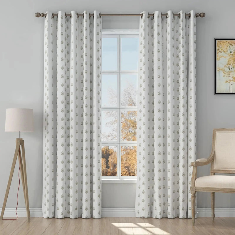 Stefana Silber Print Linen Curtain Drapery Grommet TWOPAGES