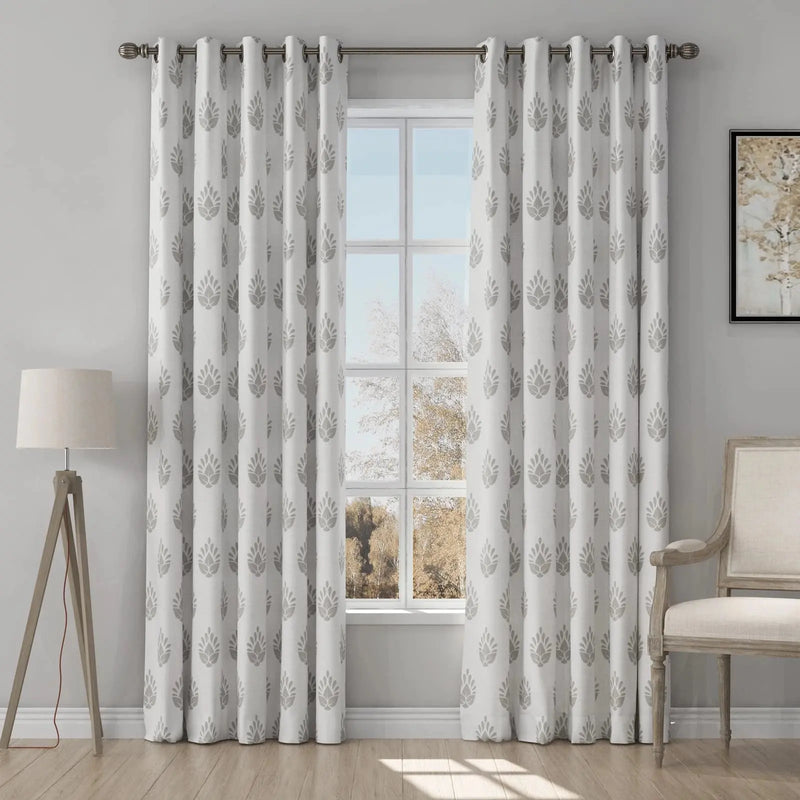 Stefana Silber Print Linen Curtain Drapery Grommet TWOPAGES