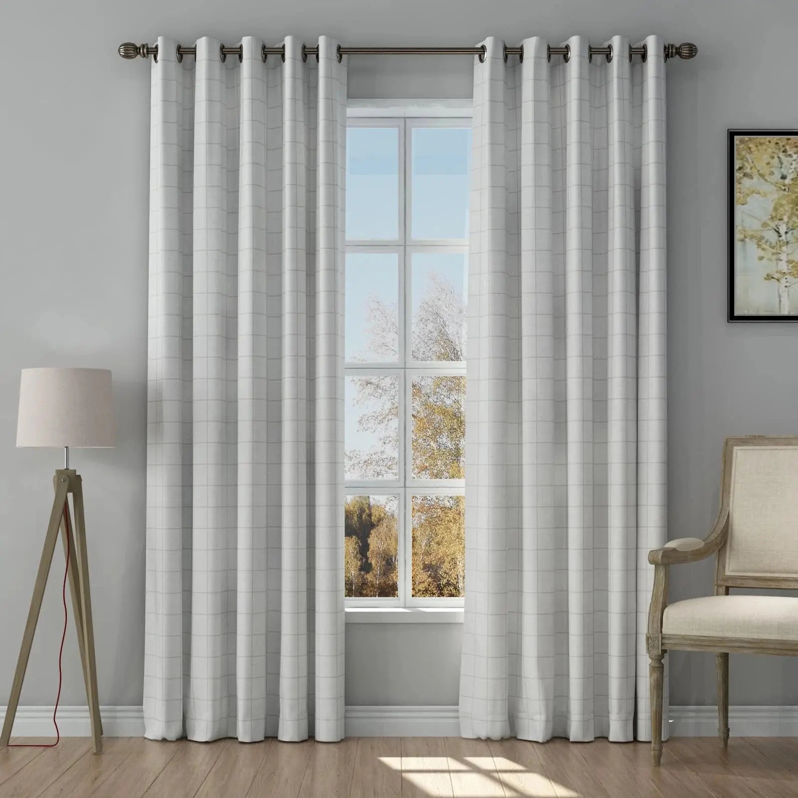 Stefana Silber Print Linen Curtain Drapery Grommet TWOPAGES