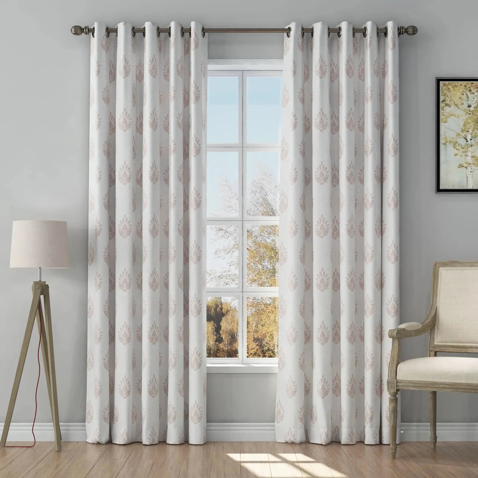 Stefana Silber Print Linen Curtain Drapery Grommet TWOPAGES