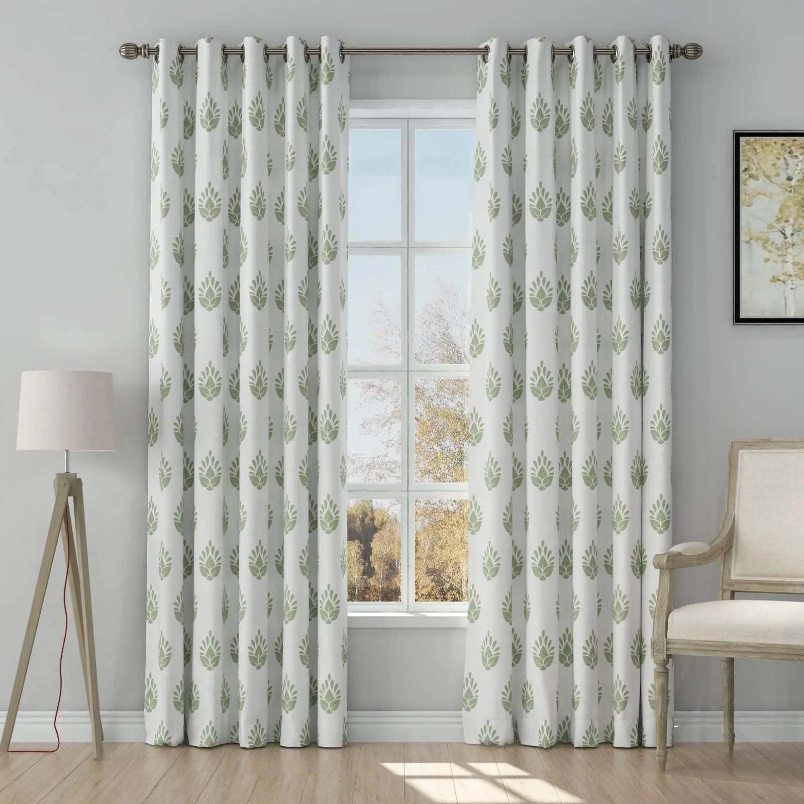 Stefana Silber Print Linen Curtain Drapery Grommet TWOPAGES