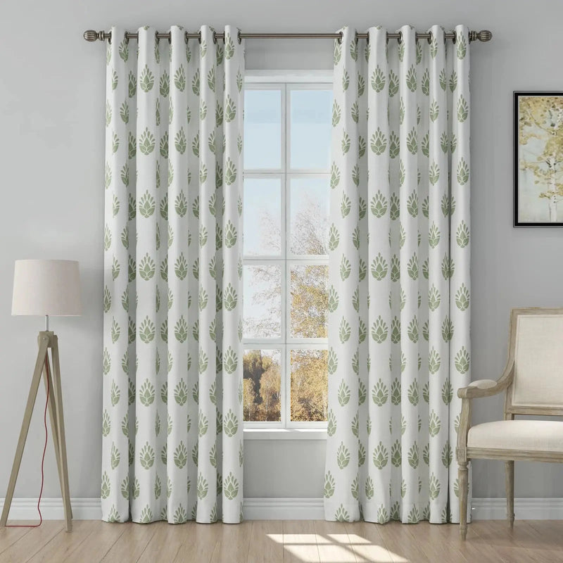Stefana Silber Print Linen Curtain Drapery Grommet TWOPAGES