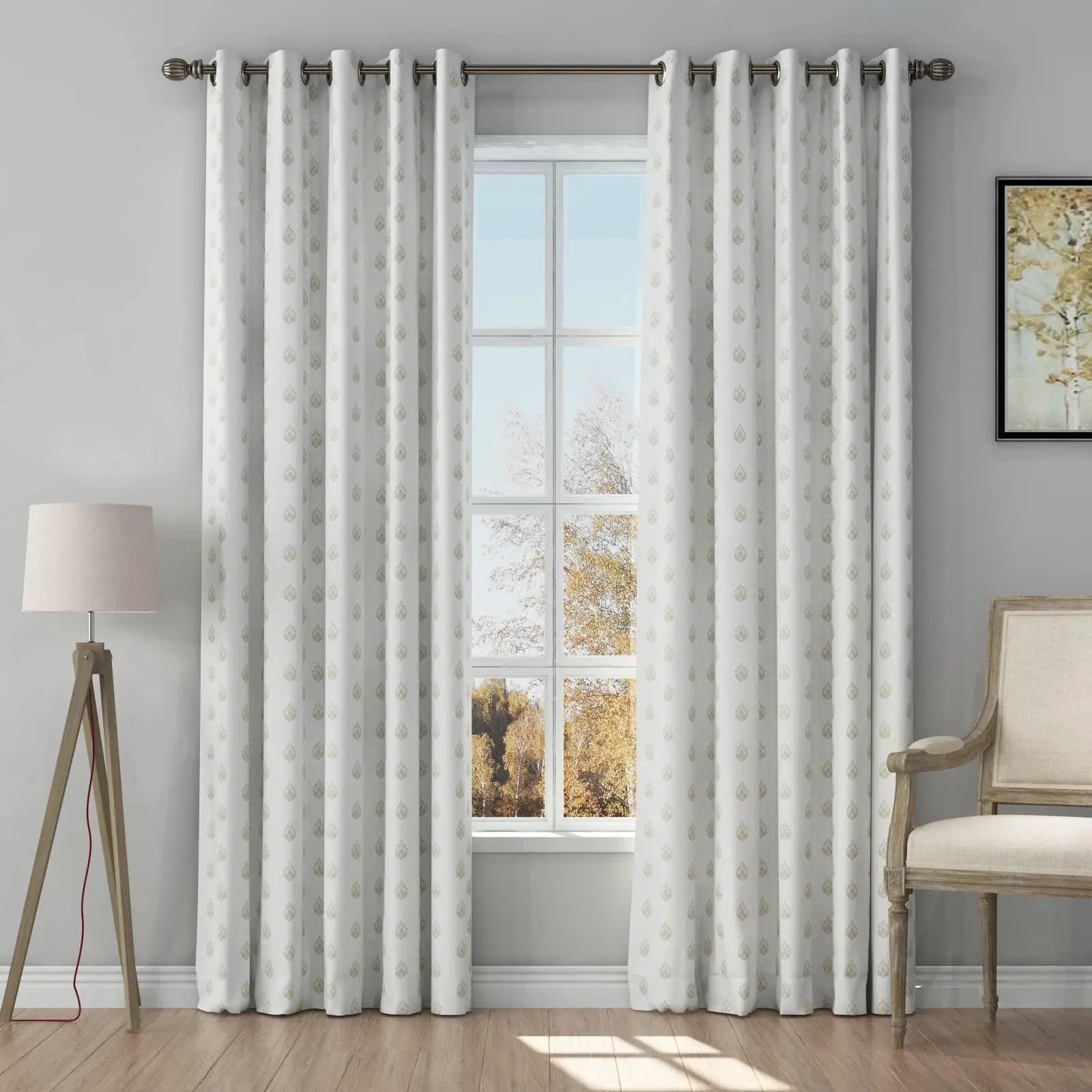 Stefana Silber Print Linen Curtain Drapery Grommet TWOPAGES