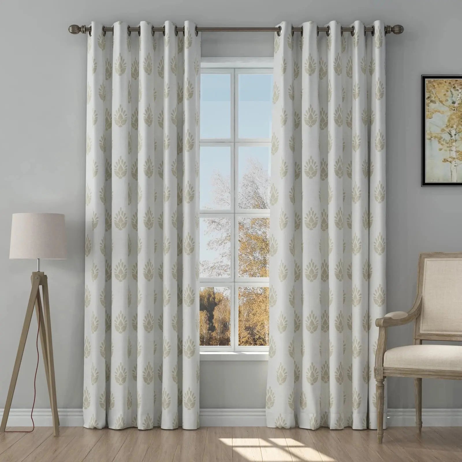 Stefana Silber Print Linen Curtain Drapery Grommet TWOPAGES