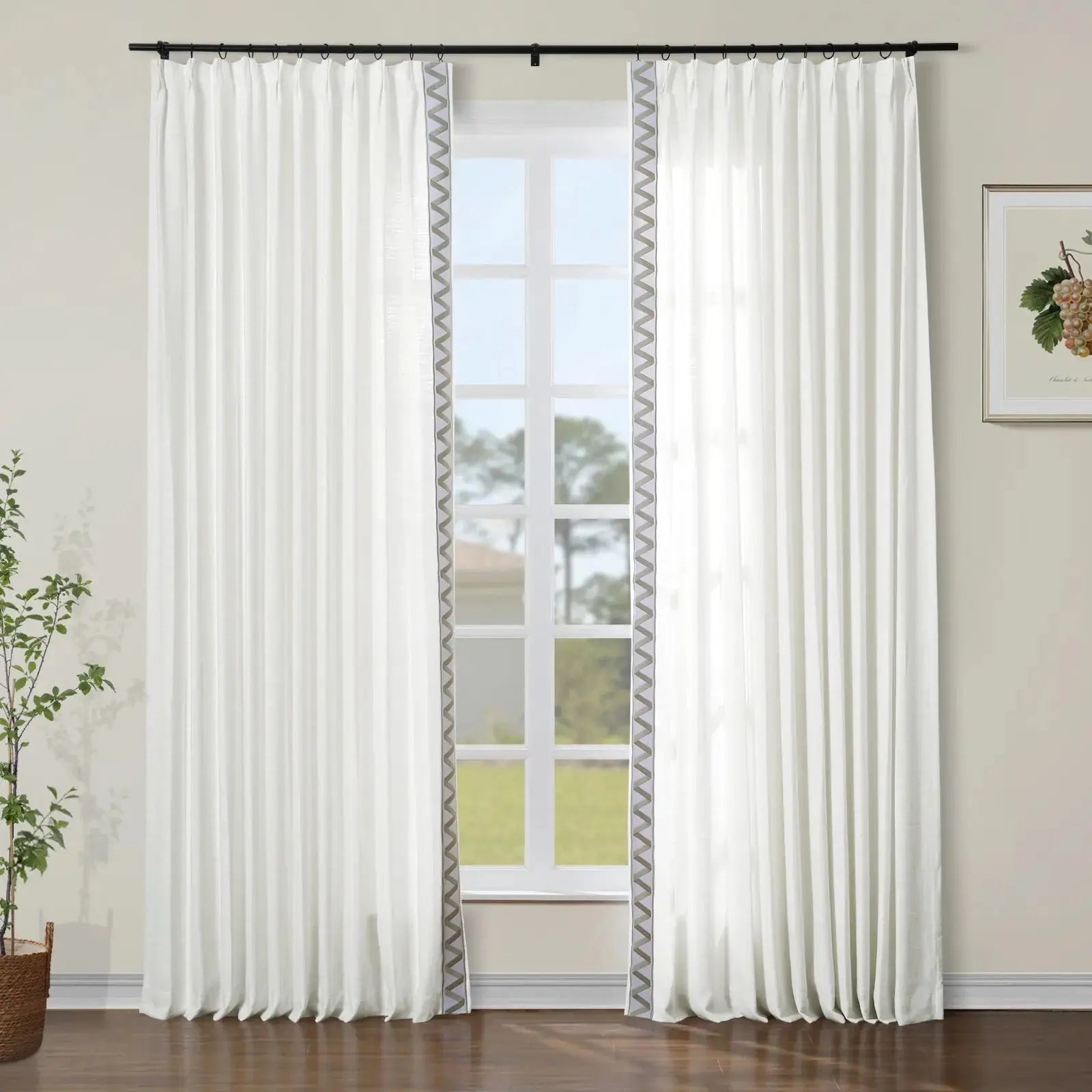 Liz Linen Curtains with Border Trim (Sold per Pair) TWOPAGES