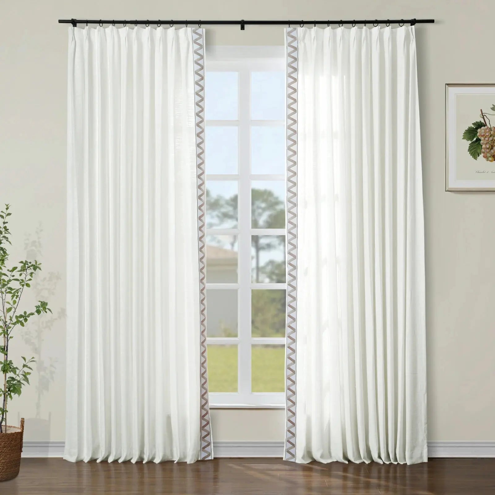 Liz Linen Curtains with Border Trim (Sold per Pair) TWOPAGES