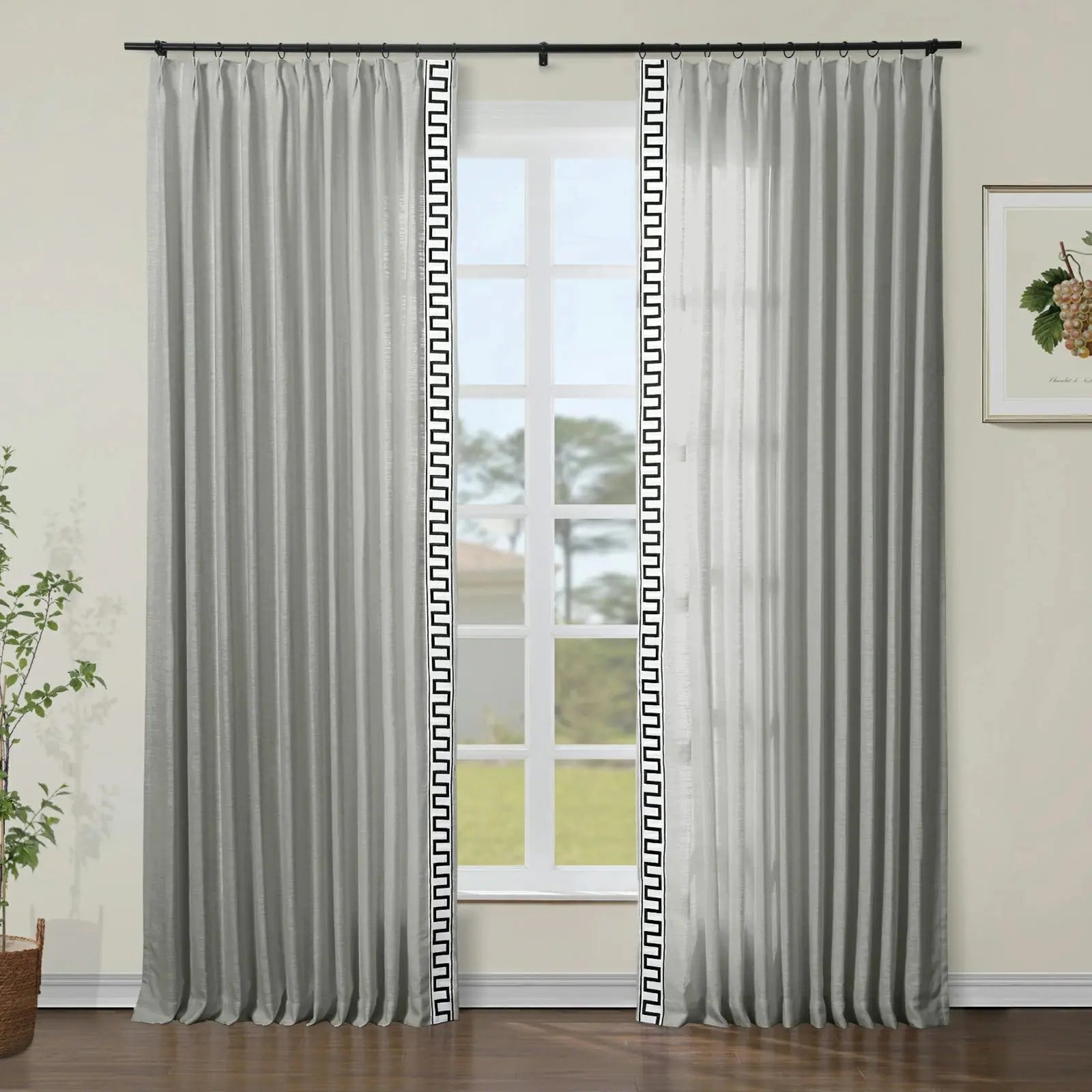 Liz Linen Curtains with Border Trim (Sold per Pair) TWOPAGES