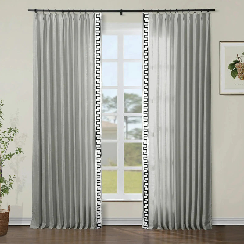 Liz Linen Curtains with Border Trim (Sold per Pair) TWOPAGES