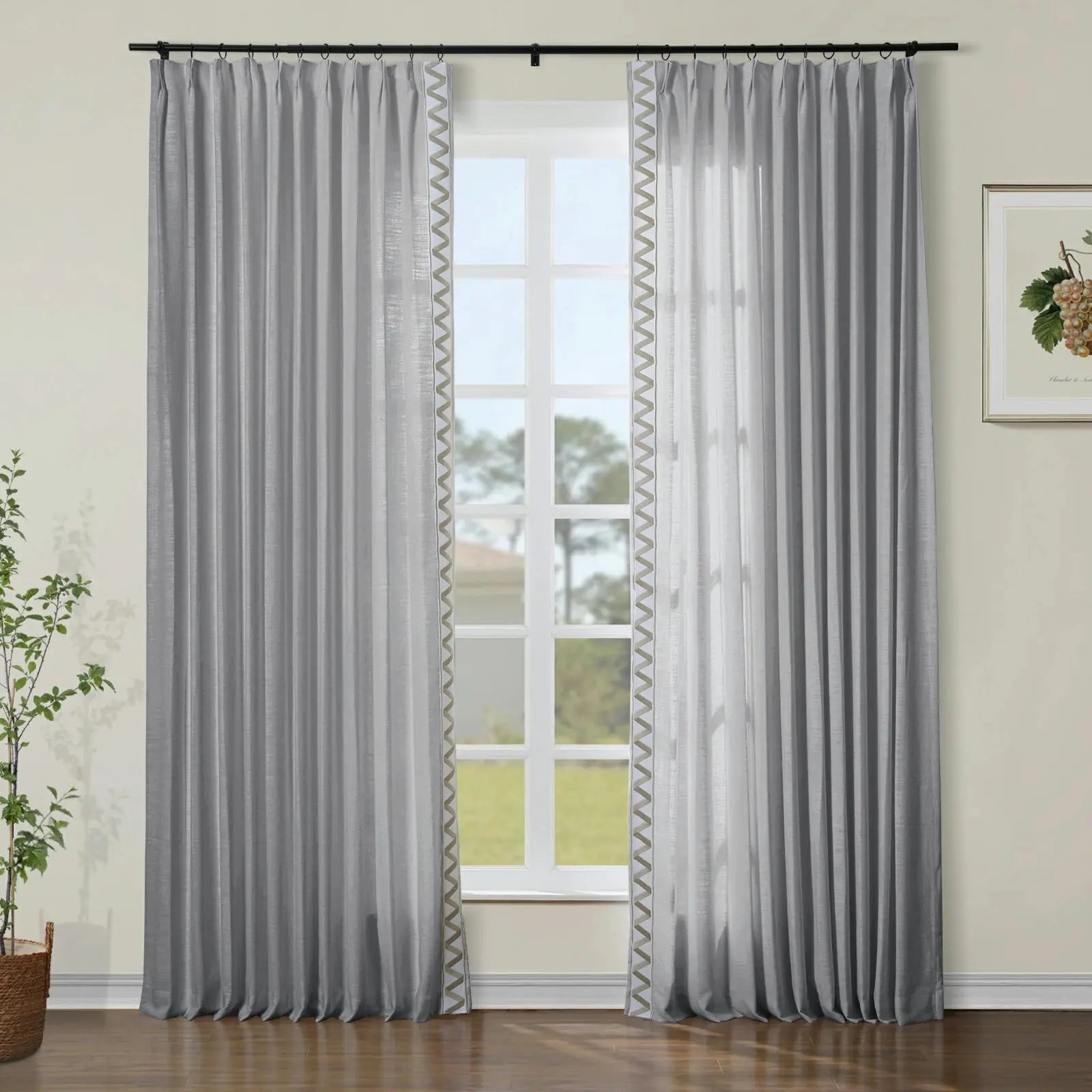 Liz Linen Curtains with Border Trim (Sold per Pair) TWOPAGES