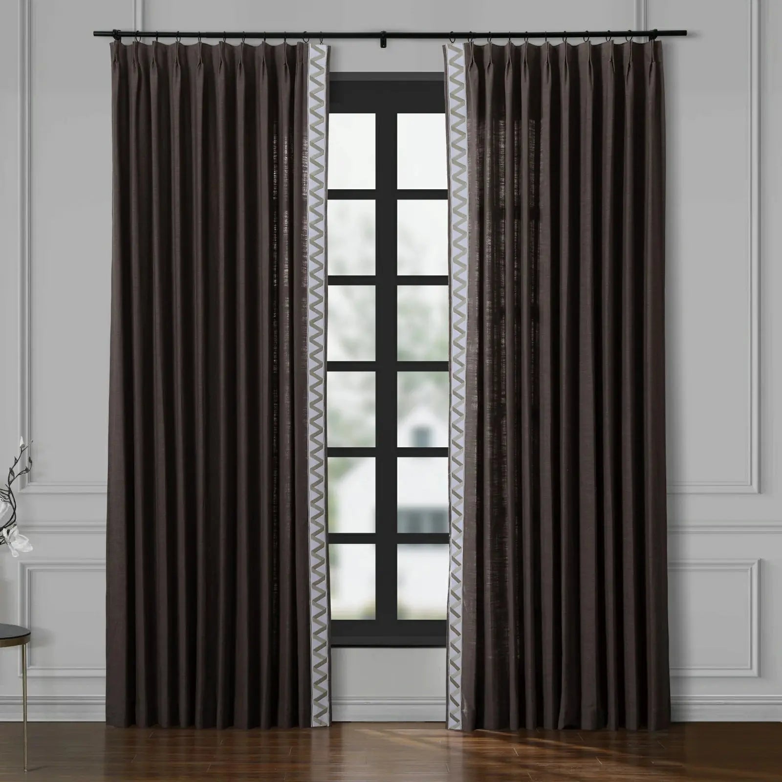 Liz Linen Curtains with Border Trim (Sold per Pair) TWOPAGES