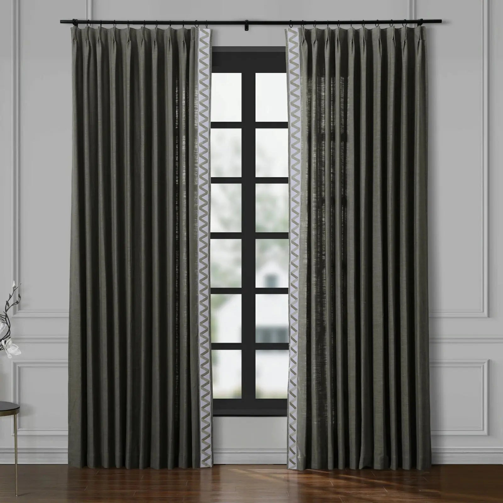 Liz Linen Curtains with Border Trim (Sold per Pair) TWOPAGES