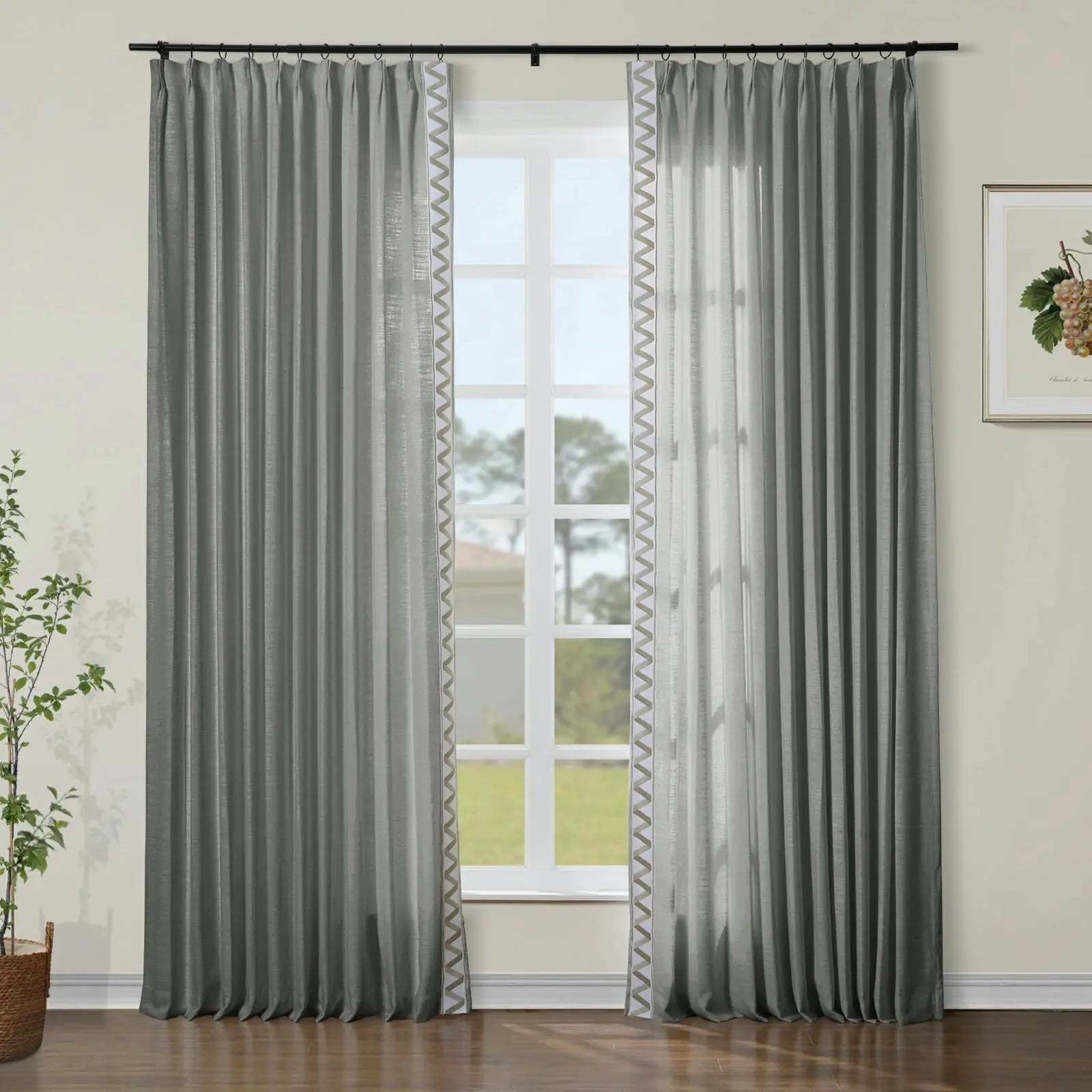 Liz Linen Curtains with Border Trim (Sold per Pair) TWOPAGES