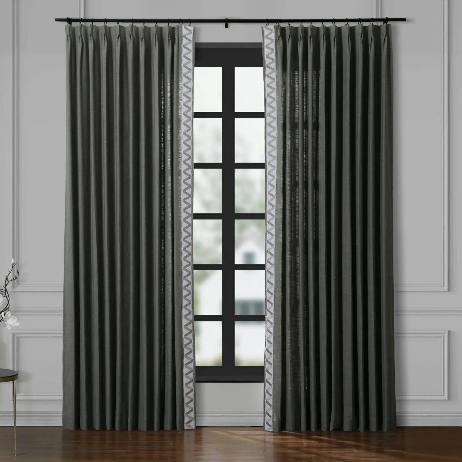 Liz Linen Curtains with Border Trim (Sold per Pair) TWOPAGES