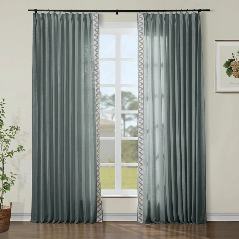 Liz Linen Curtains with Border Trim (Sold per Pair) TWOPAGES