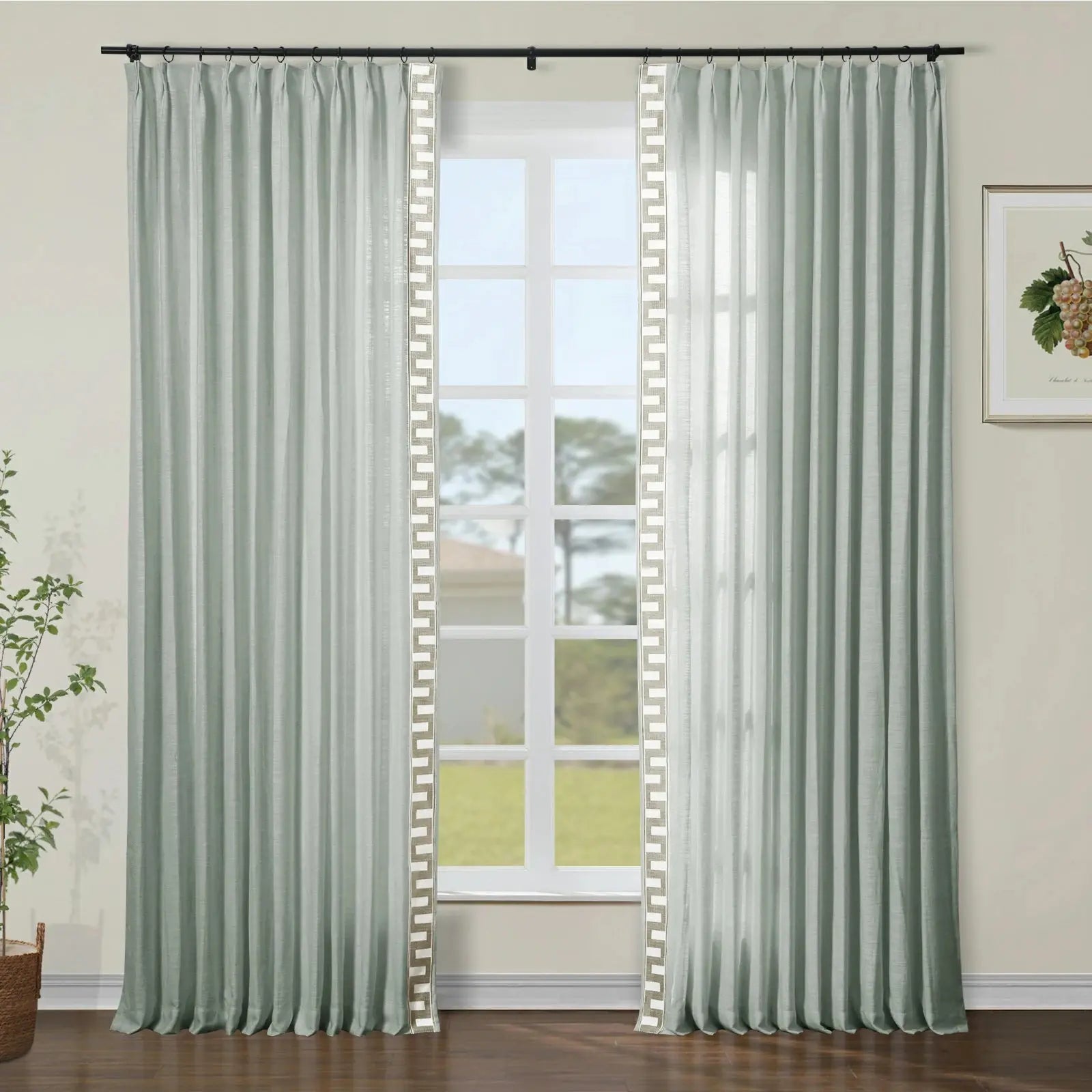 Liz Linen Curtains with Border Trim (Sold per Pair) TWOPAGES
