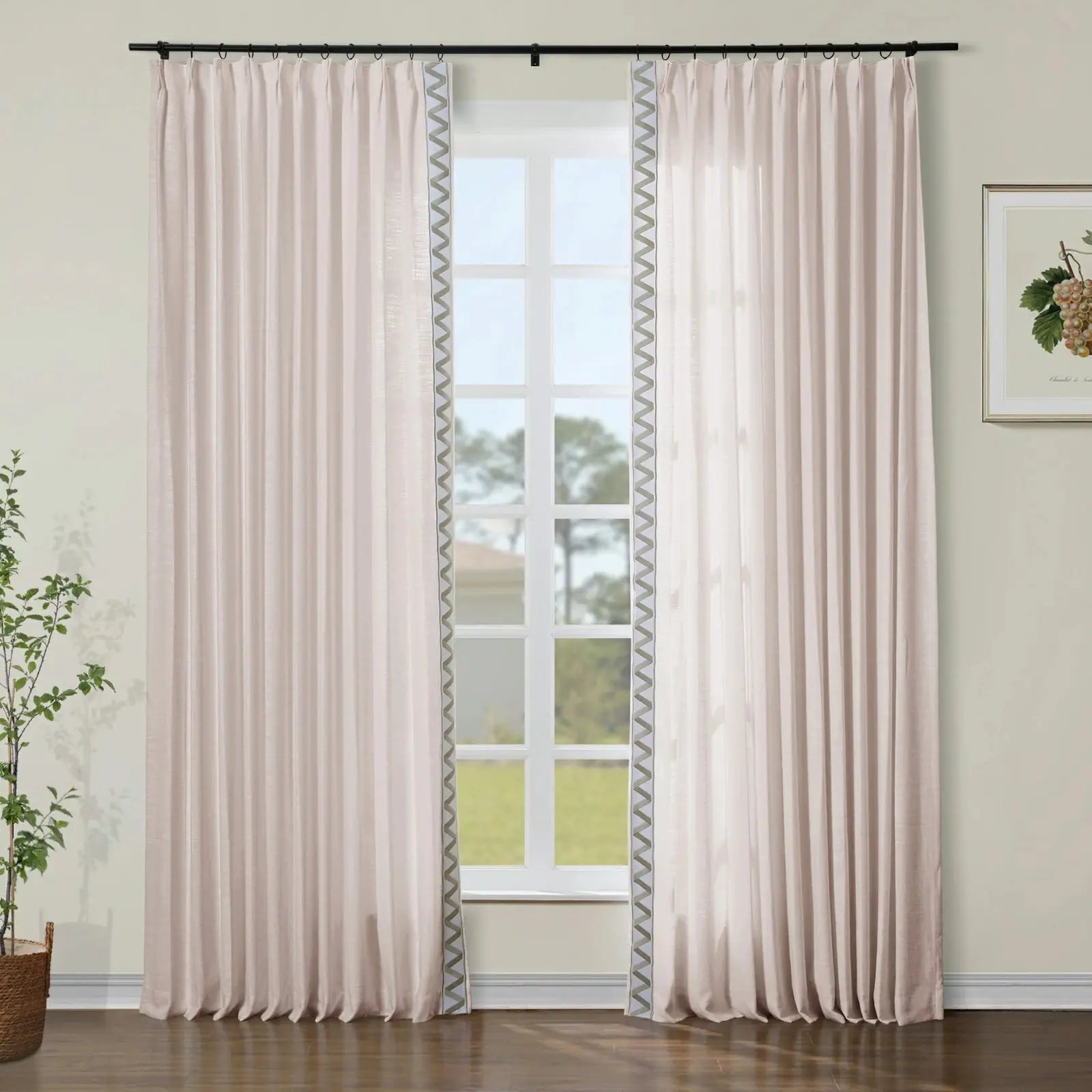 Liz Linen Curtains with Border Trim (Sold per Pair) TWOPAGES