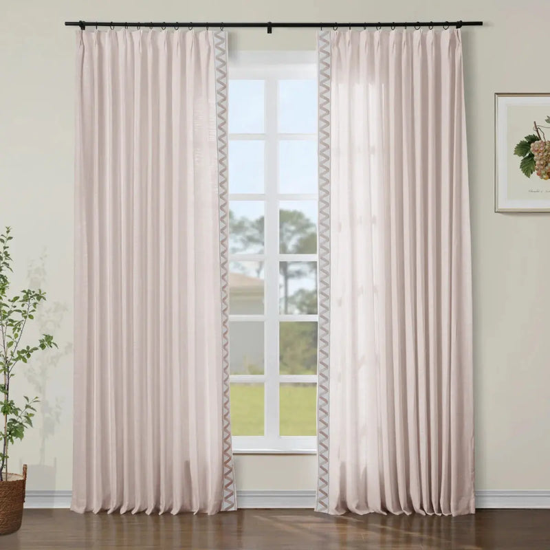 Liz Linen Curtains with Border Trim (Sold per Pair) -TWOPAGES