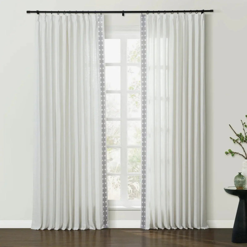 Liz Linen Curtains with Border Trim (Sold per Pair) -TWOPAGES