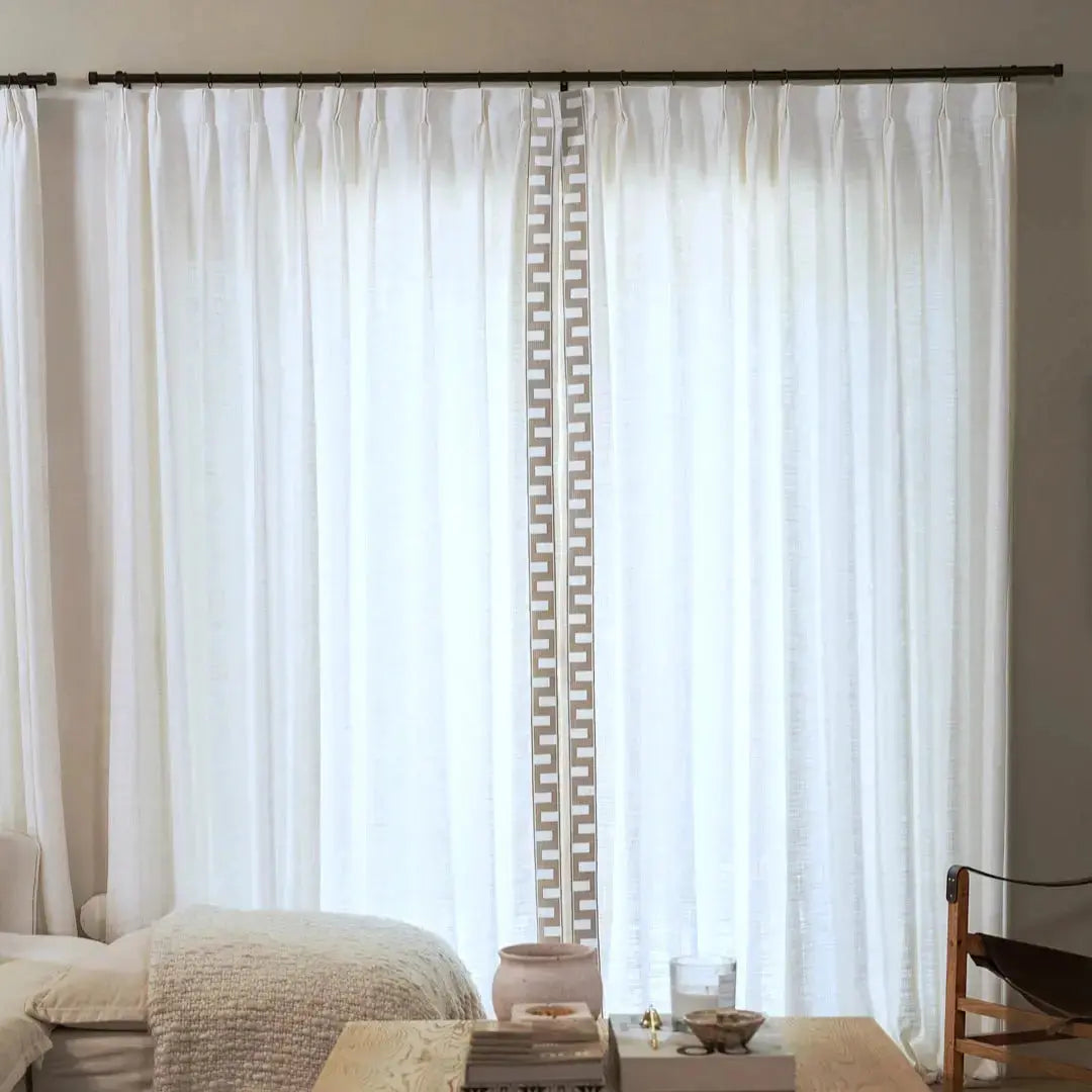 Liz Linen Curtains with Border Trim (Sold per Pair) -TWOPAGES