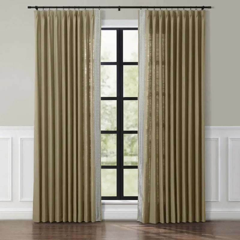 Liz Linen Curtains with Border Trim (Sold per Pair) -TWOPAGES