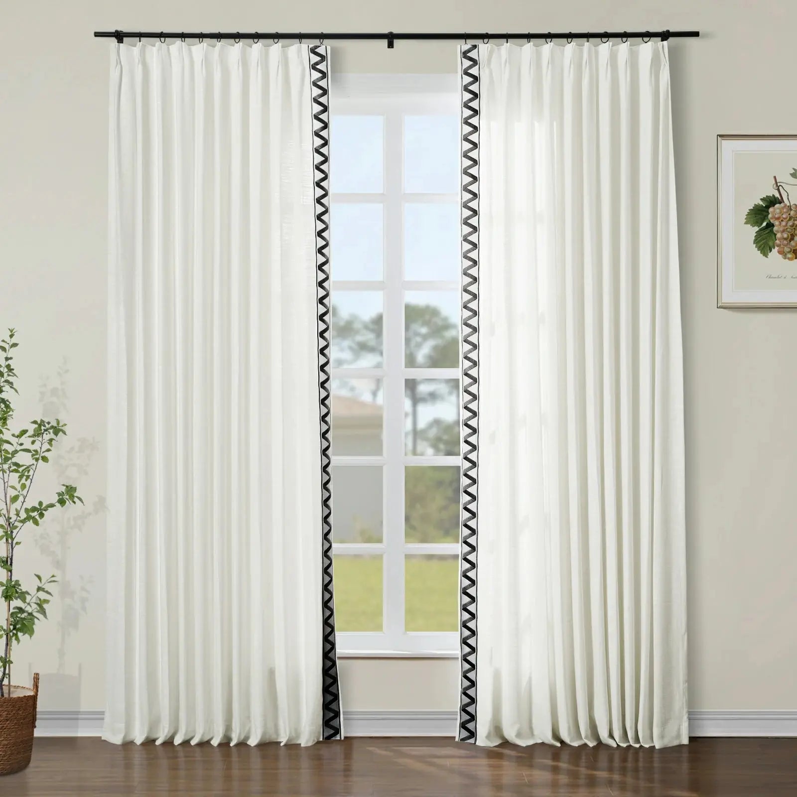 Liz Linen Curtains with Border Trim (Sold per Pair) TWOPAGES