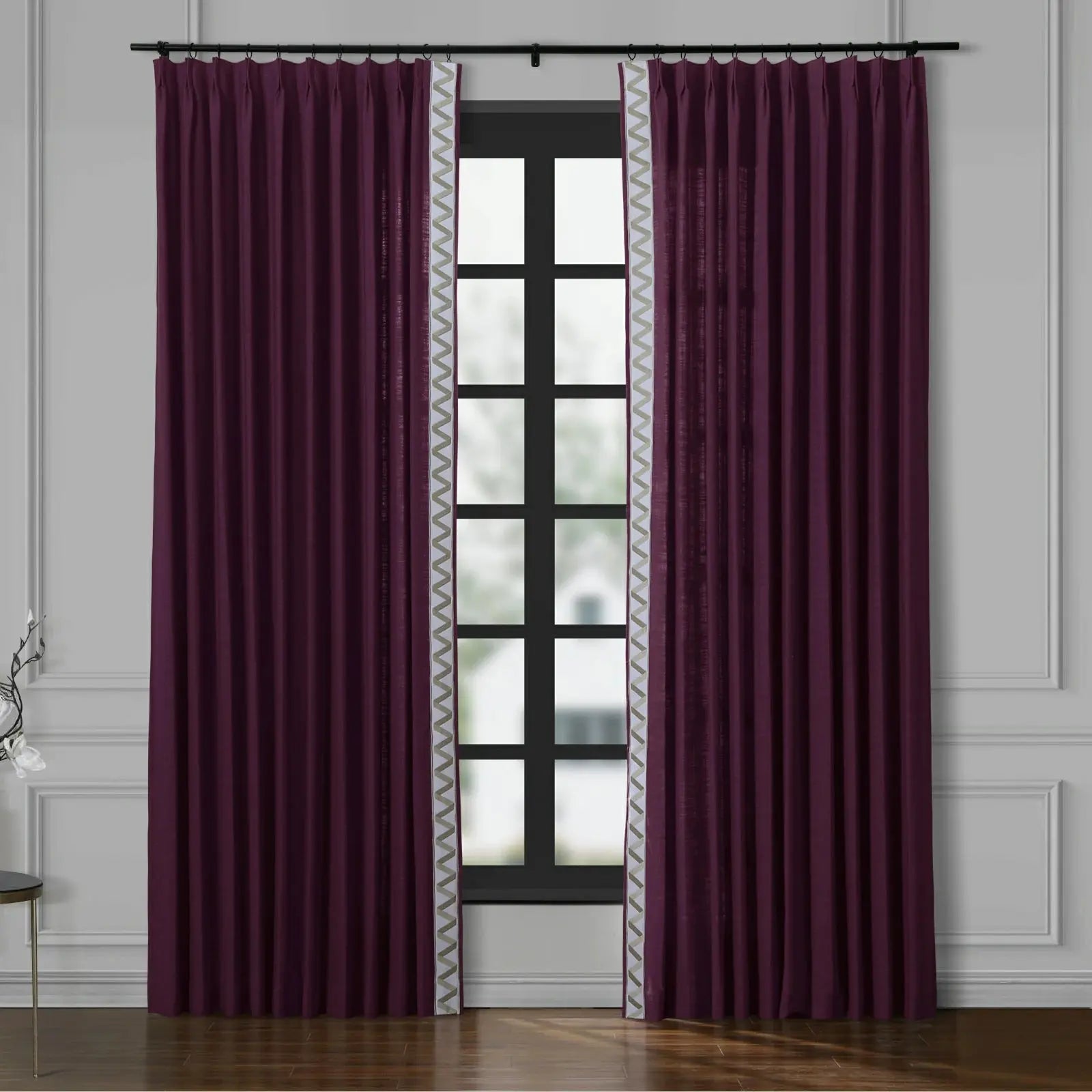 Liz Linen Curtains with Border Trim (Sold per Pair) TWOPAGES