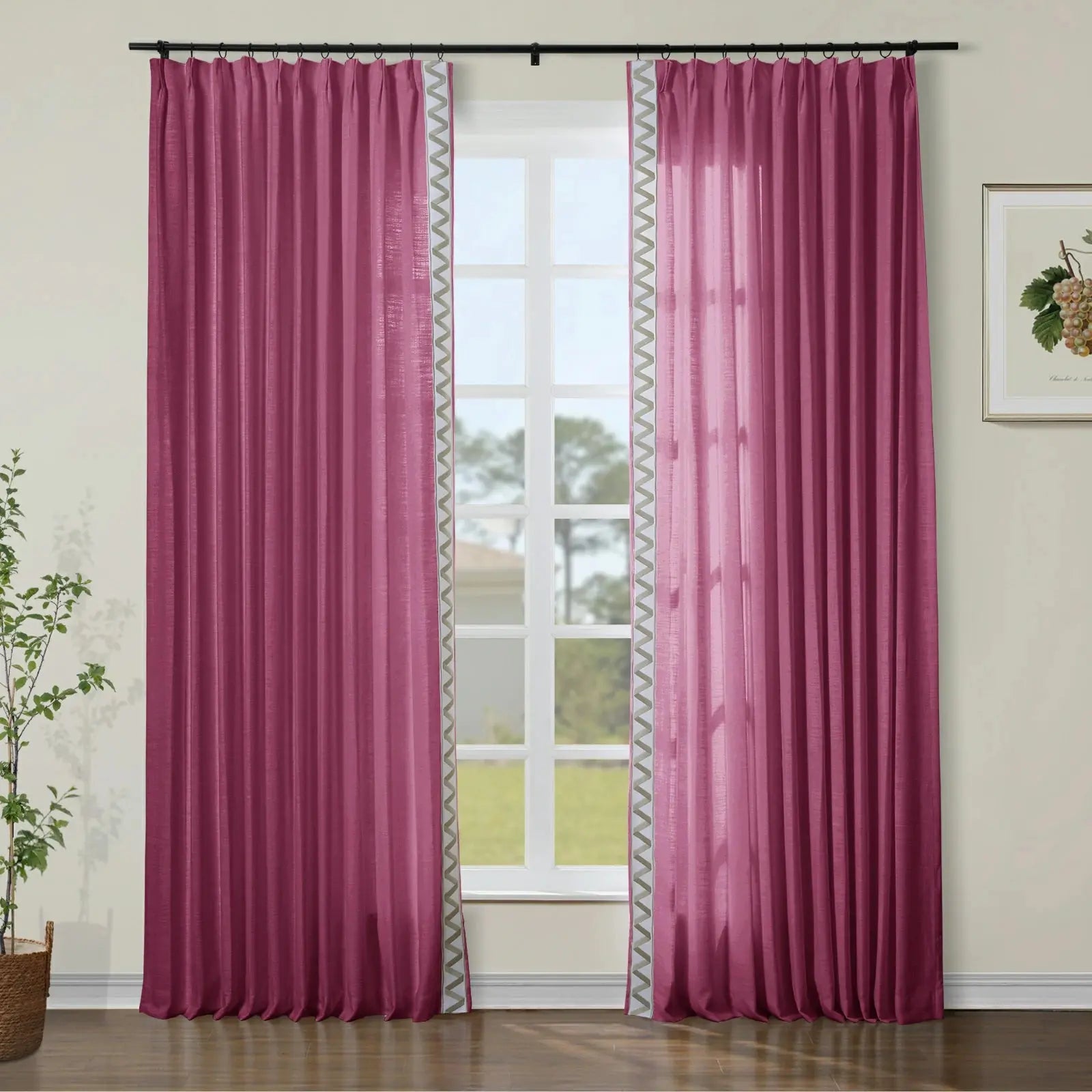 Liz Linen Curtains with Border Trim (Sold per Pair) TWOPAGES
