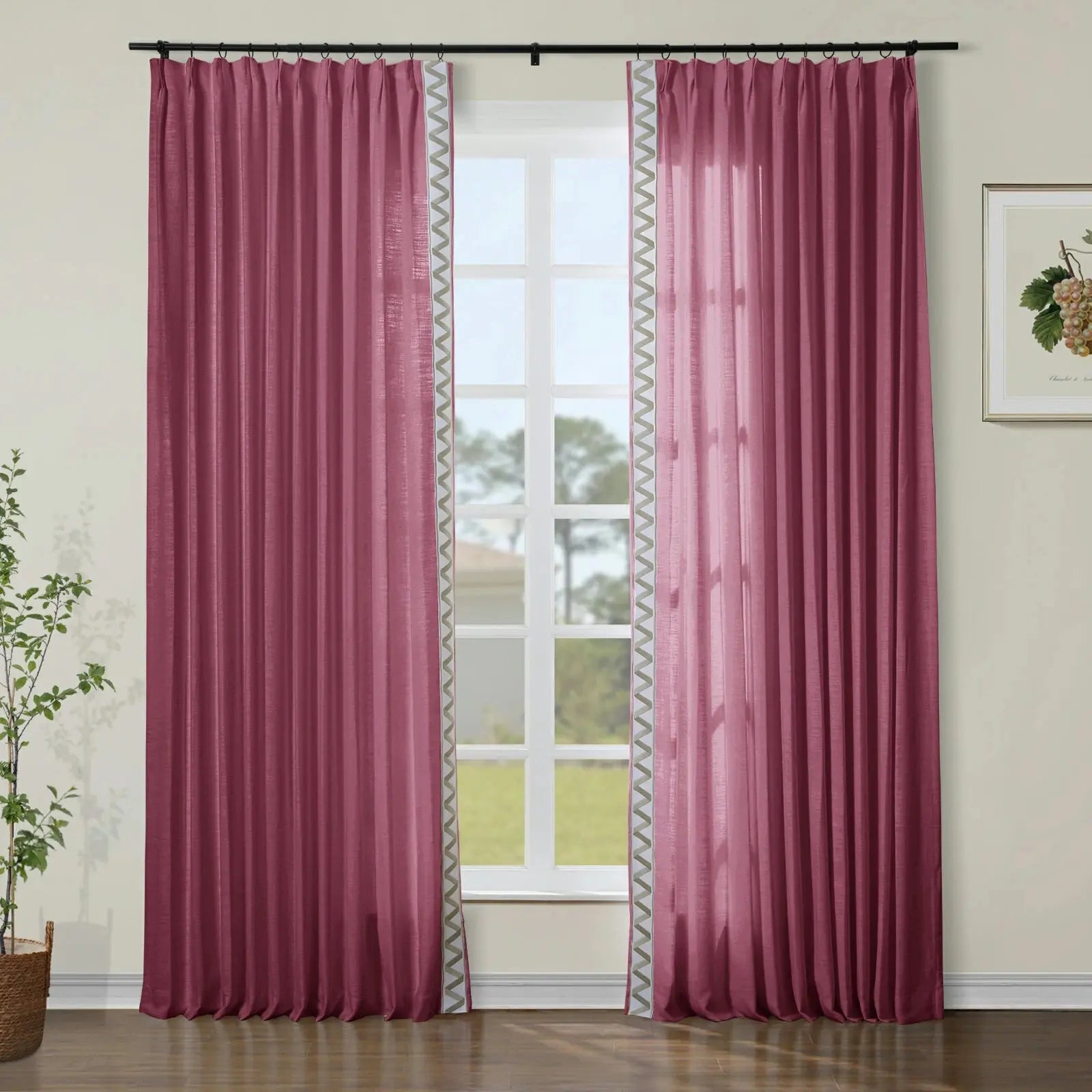 Liz Linen Curtains with Border Trim (Sold per Pair) TWOPAGES