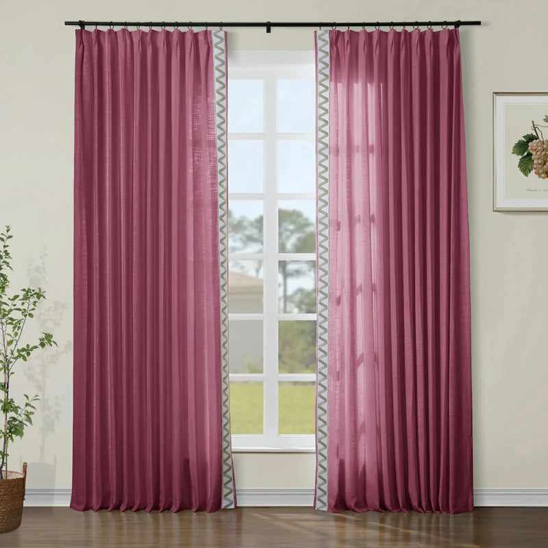 Liz Linen Curtains with Border Trim (Sold per Pair) TWOPAGES