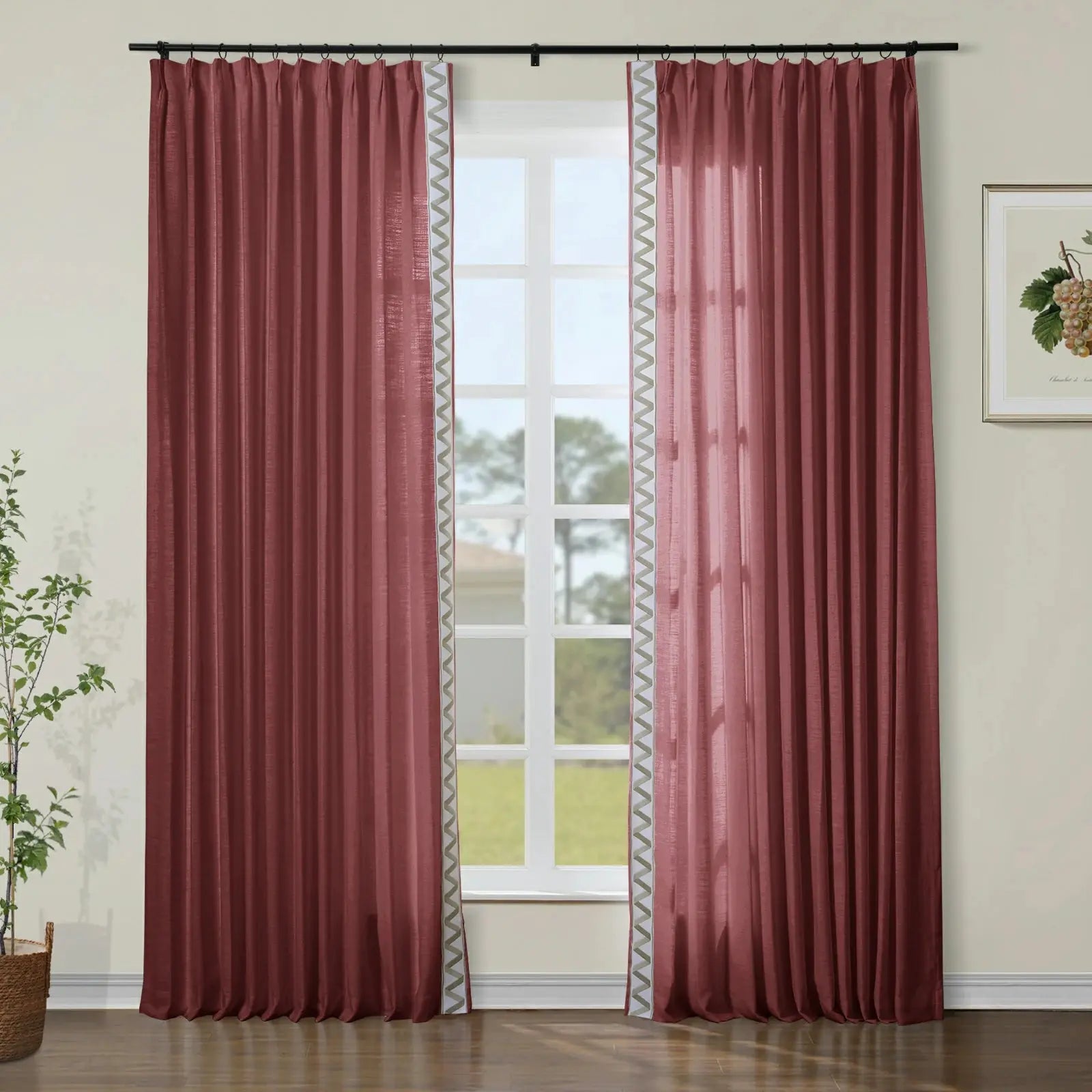 Liz Linen Curtains with Border Trim (Sold per Pair) TWOPAGES