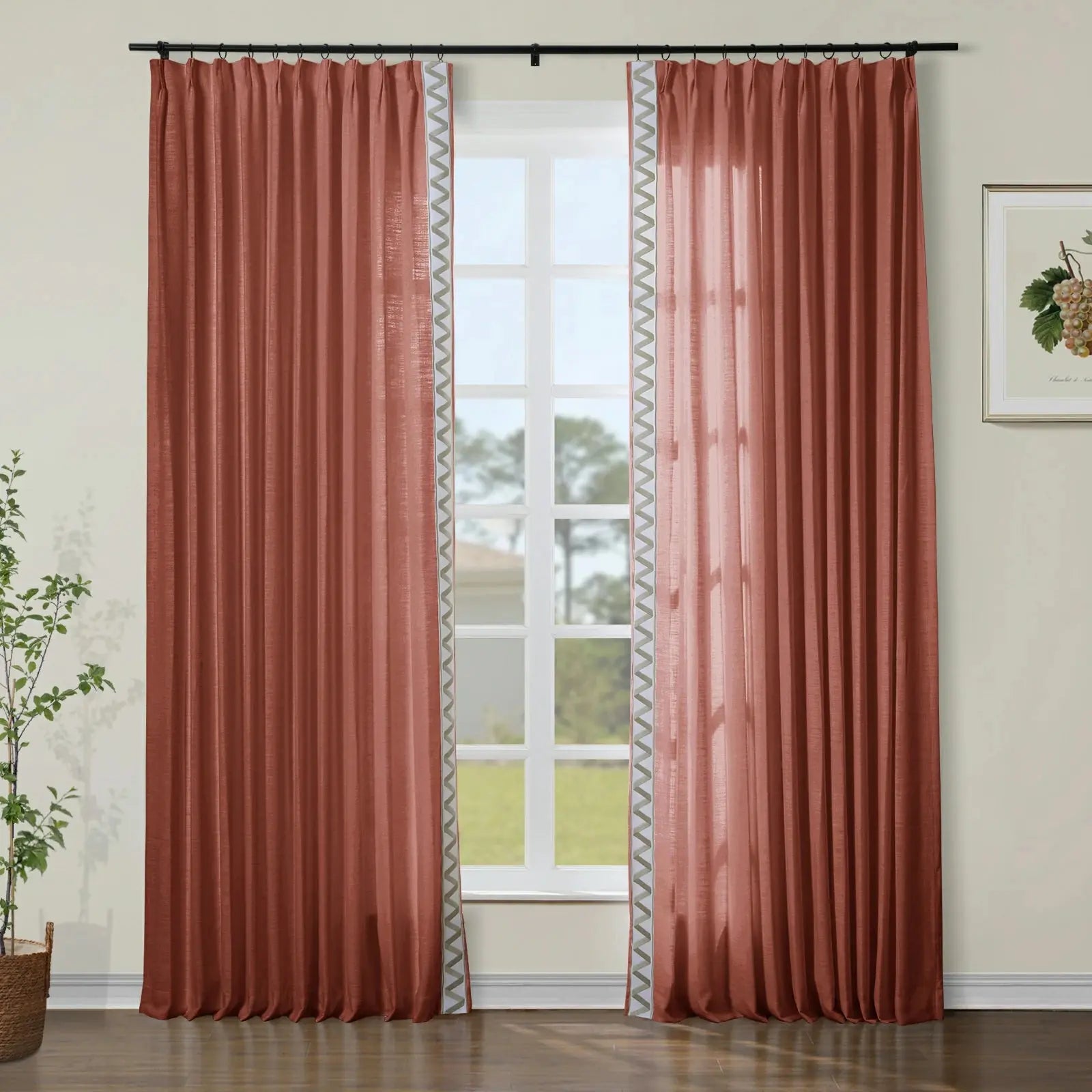 Liz Linen Curtains with Border Trim (Sold per Pair) TWOPAGES
