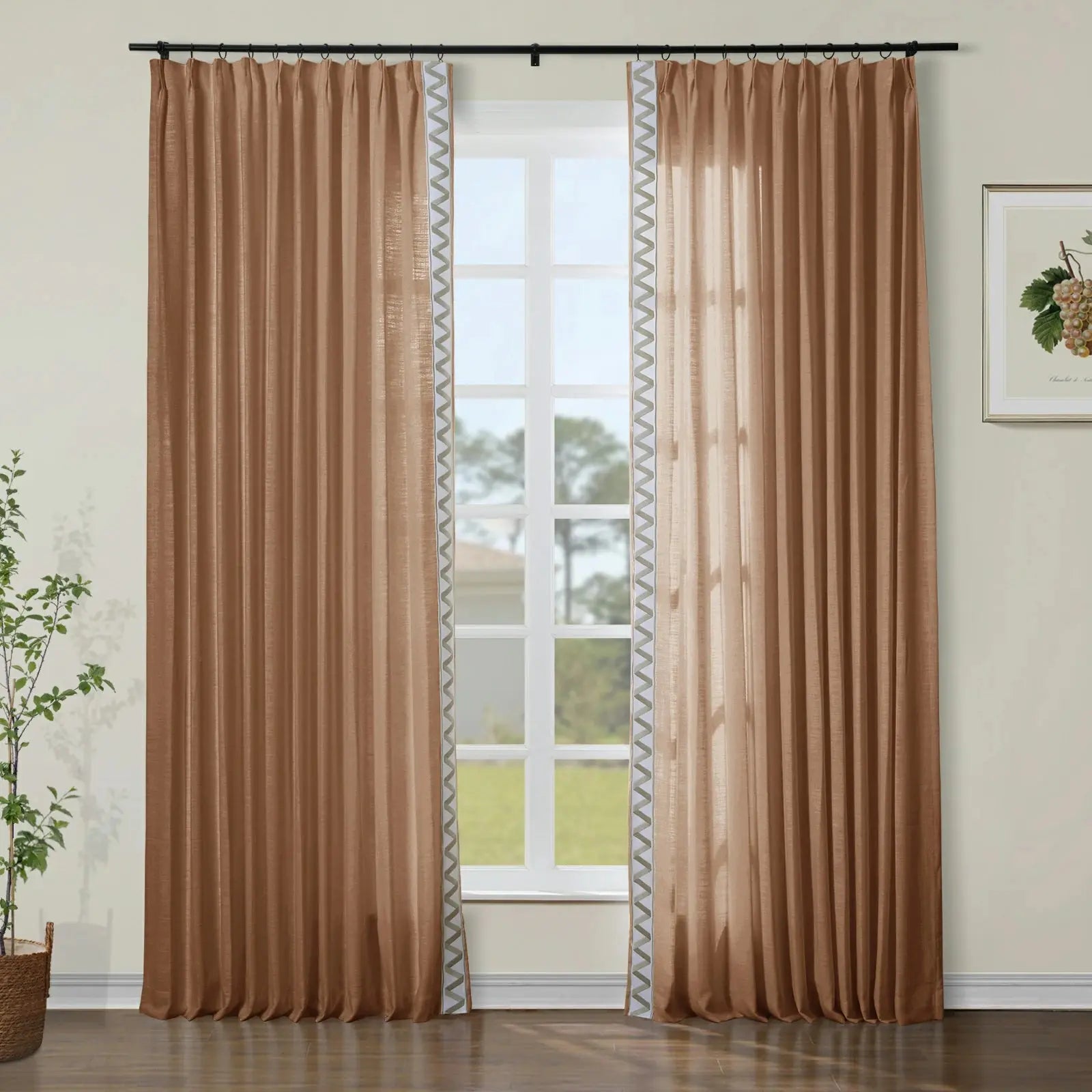 Liz Linen Curtains with Border Trim (Sold per Pair) TWOPAGES