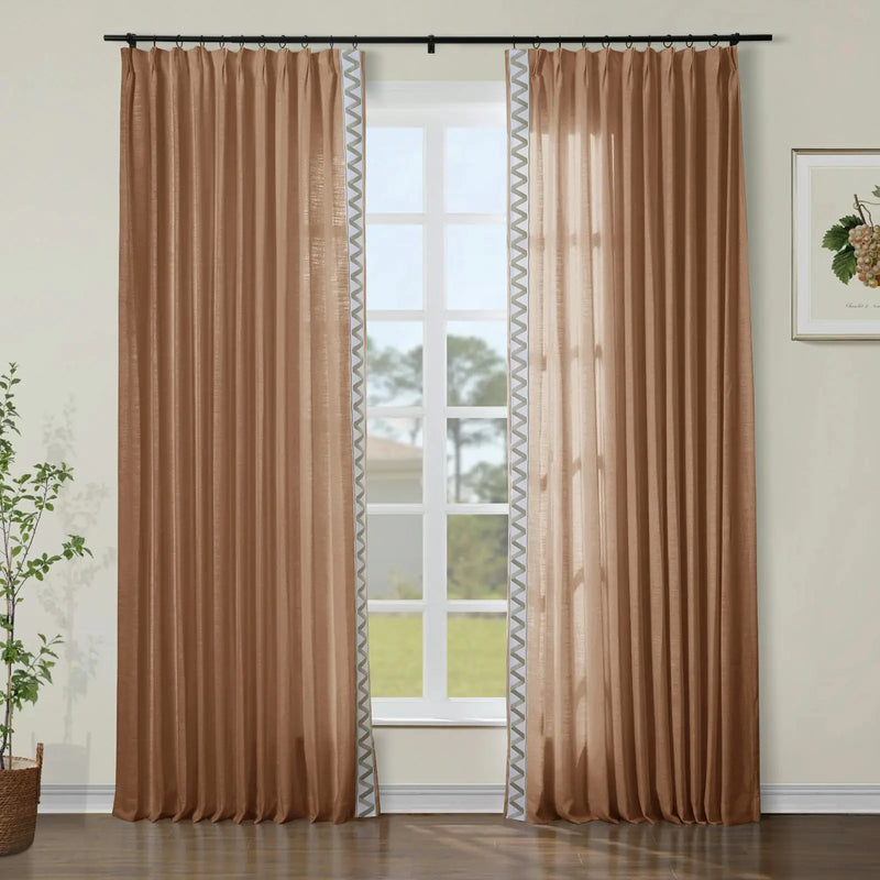 Liz Linen Curtains with Border Trim (Sold per Pair) TWOPAGES