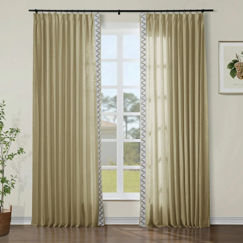 Liz Linen Curtains with Border Trim (Sold per Pair) TWOPAGES