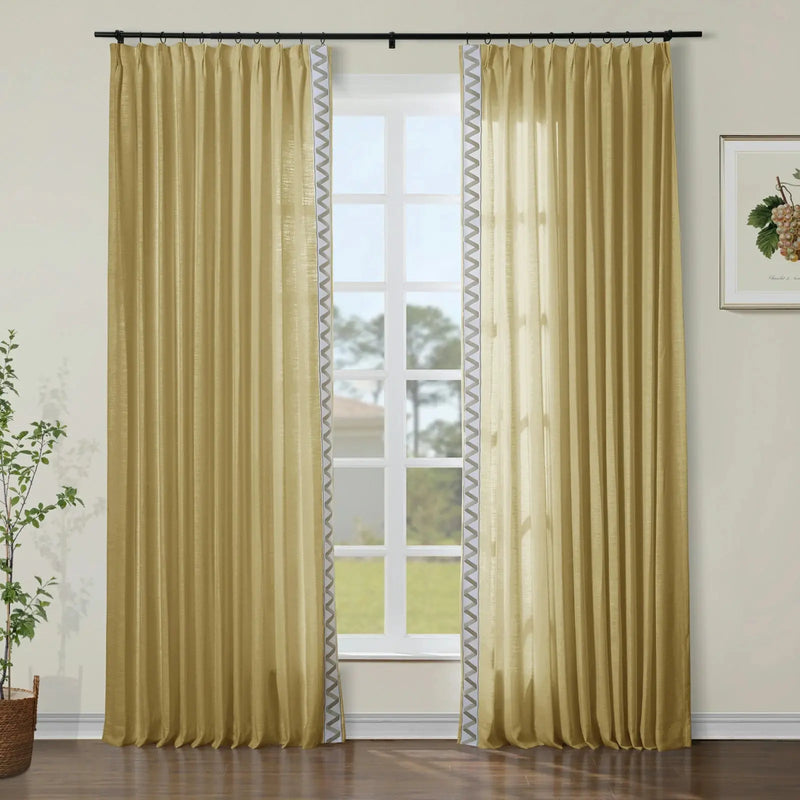 Liz Linen Curtains with Border Trim (Sold per Pair) TWOPAGES