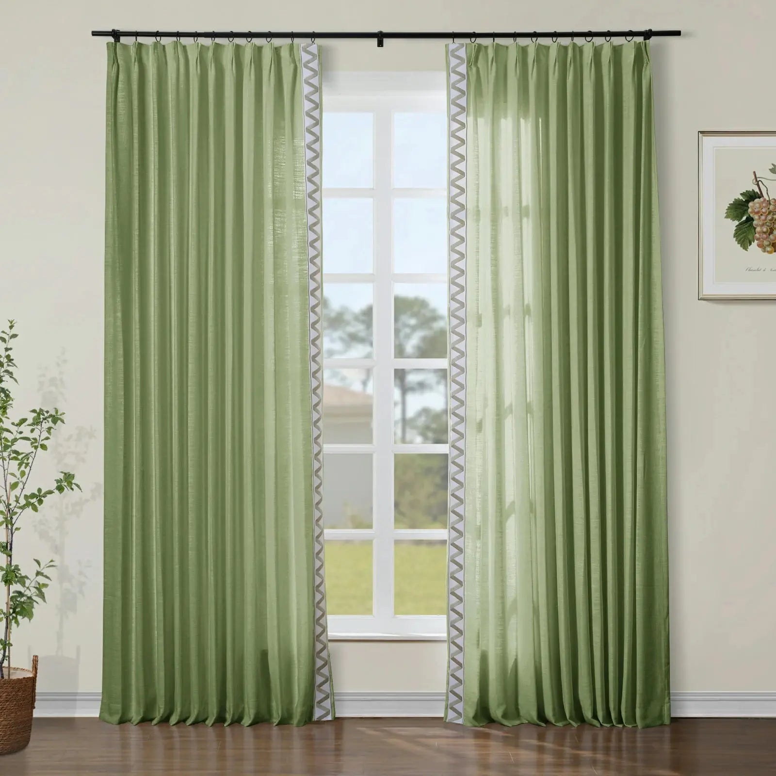 Liz Linen Curtains with Border Trim (Sold per Pair) TWOPAGES