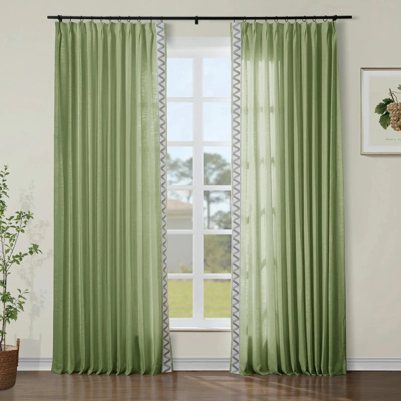 Liz Linen Curtains with Border Trim (Sold per Pair) TWOPAGES