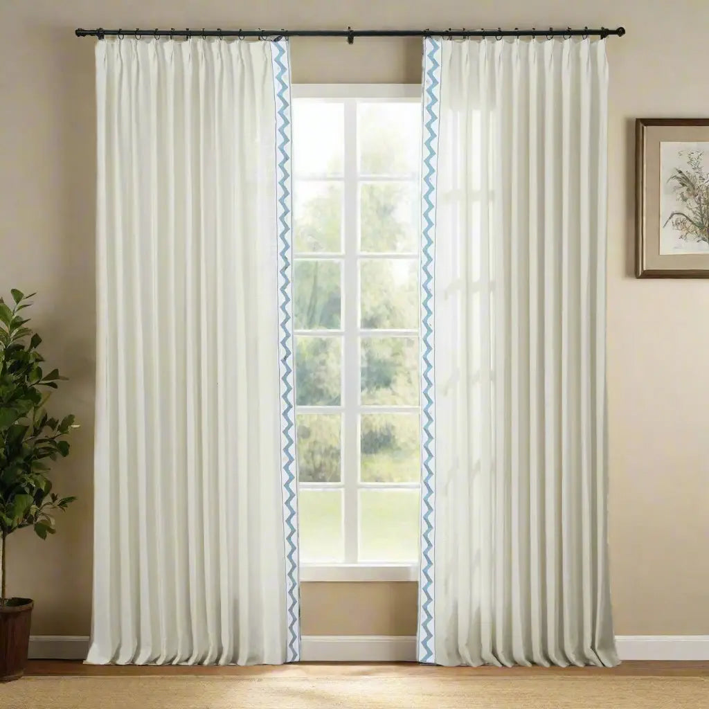 Liz Linen Curtains with Border Trim (Sold per Pair) -TWOPAGES