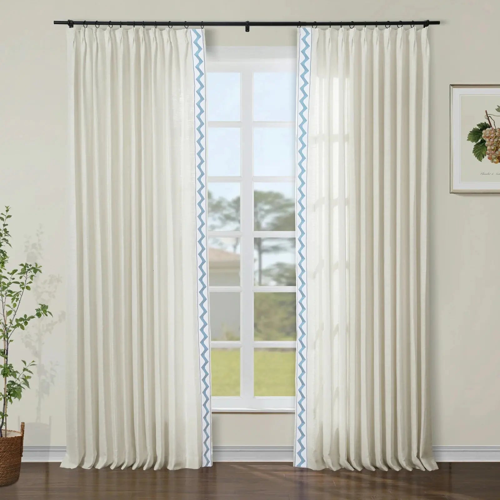 Liz Linen Curtains with Border Trim (Sold per Pair) TWOPAGES