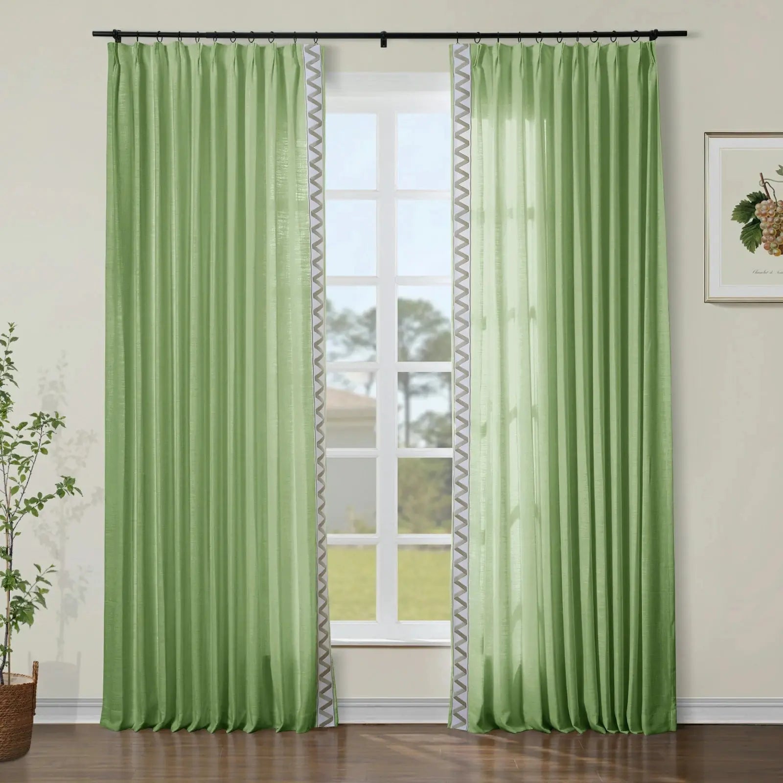 Liz Linen Curtains with Border Trim (Sold per Pair) TWOPAGES