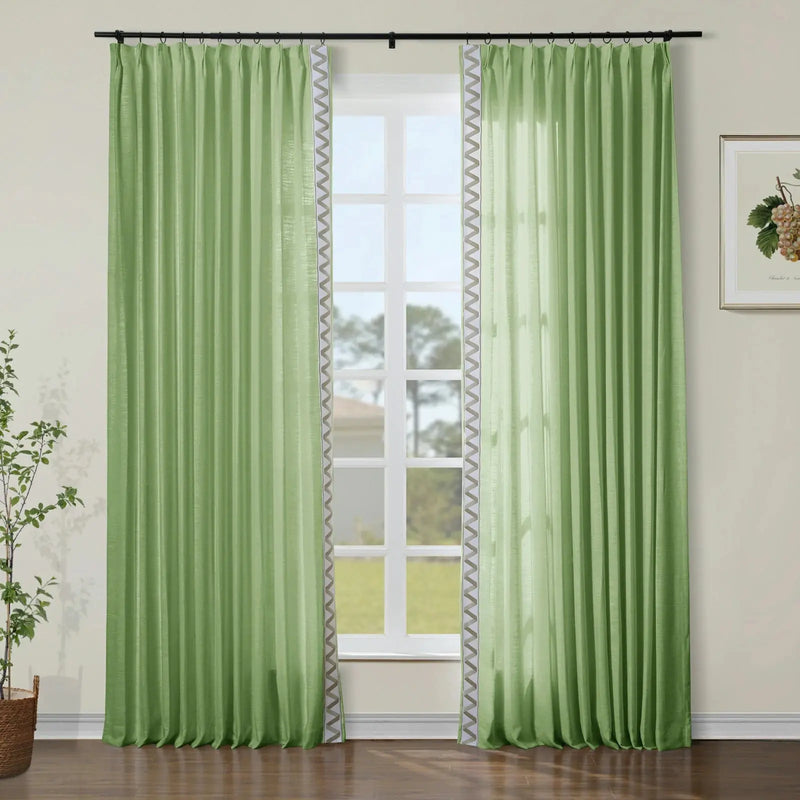 Liz Linen Curtains with Border Trim (Sold per Pair) TWOPAGES