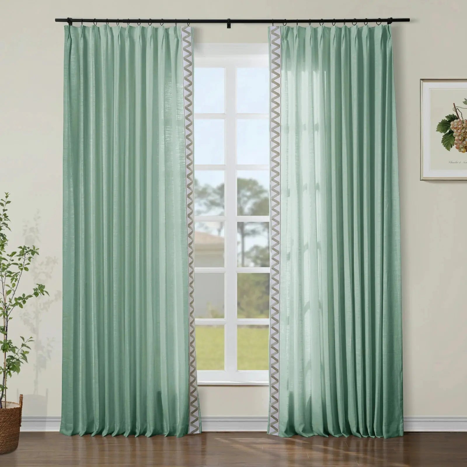 Liz Linen Curtains with Border Trim (Sold per Pair) TWOPAGES