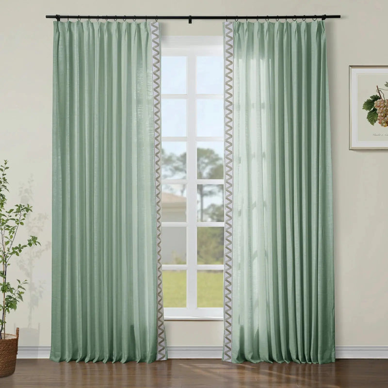 Liz Linen Curtains with Border Trim (Sold per Pair) TWOPAGES