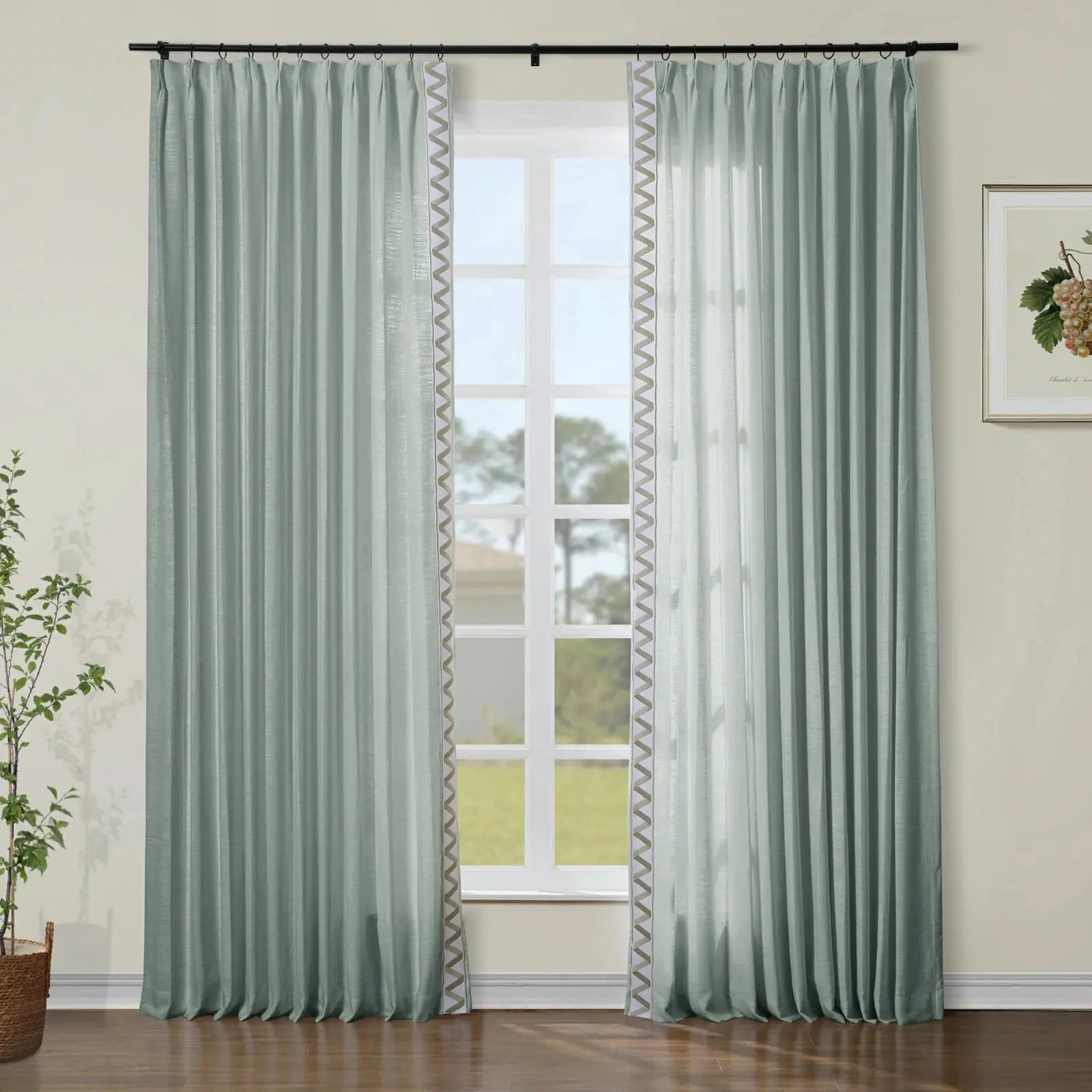 Liz Linen Curtains with Border Trim (Sold per Pair) TWOPAGES