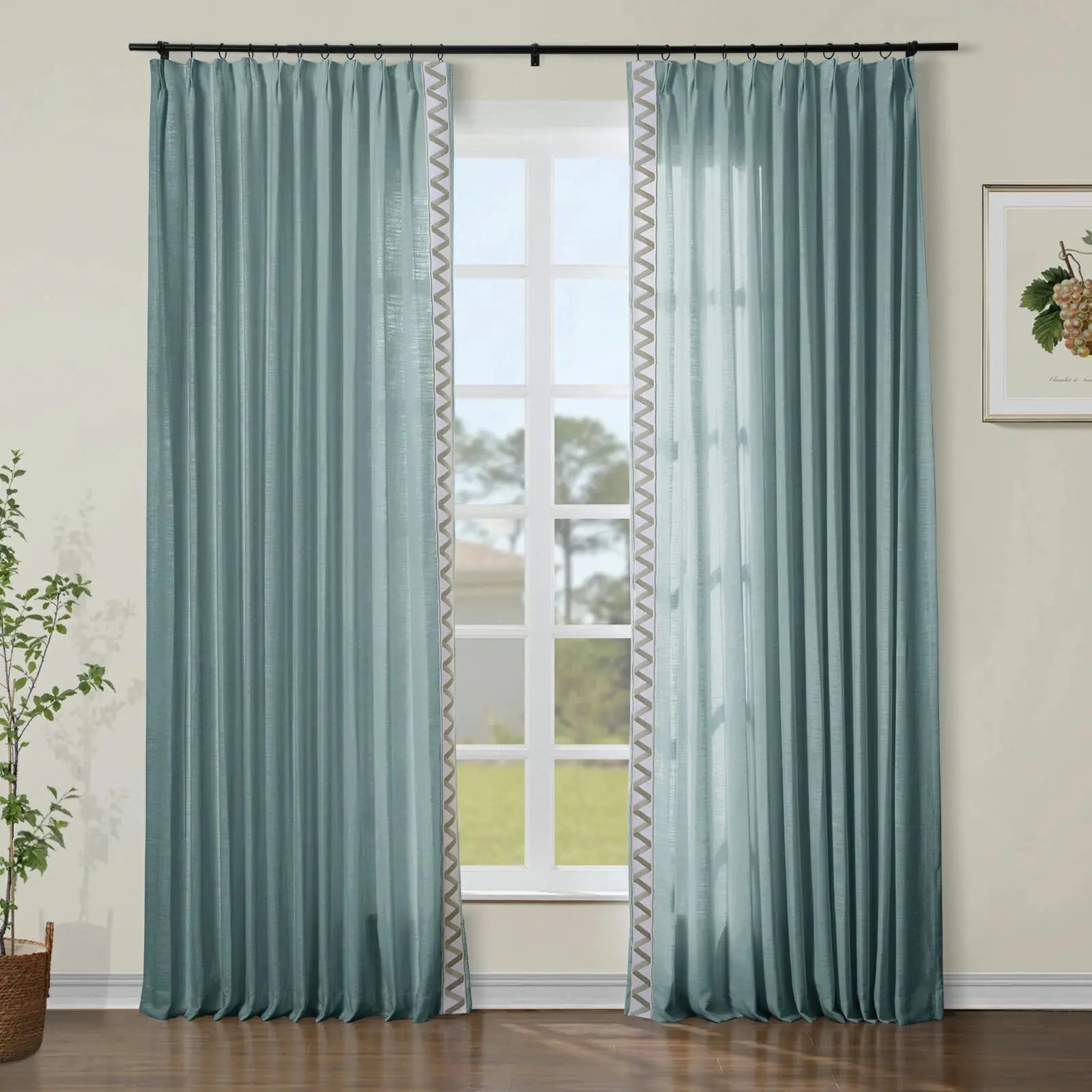 Liz Linen Curtains with Border Trim (Sold per Pair) TWOPAGES