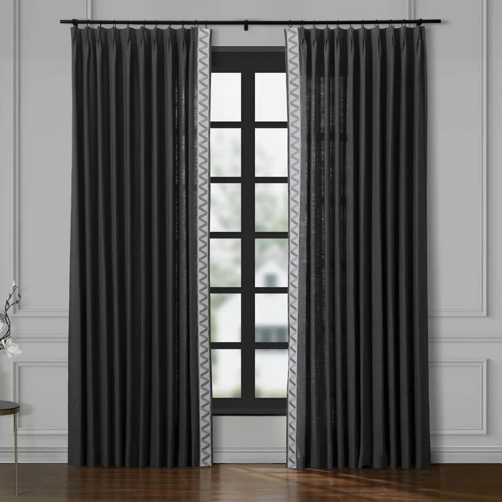 Liz Linen Curtains with Border Trim (Sold per Pair) TWOPAGES