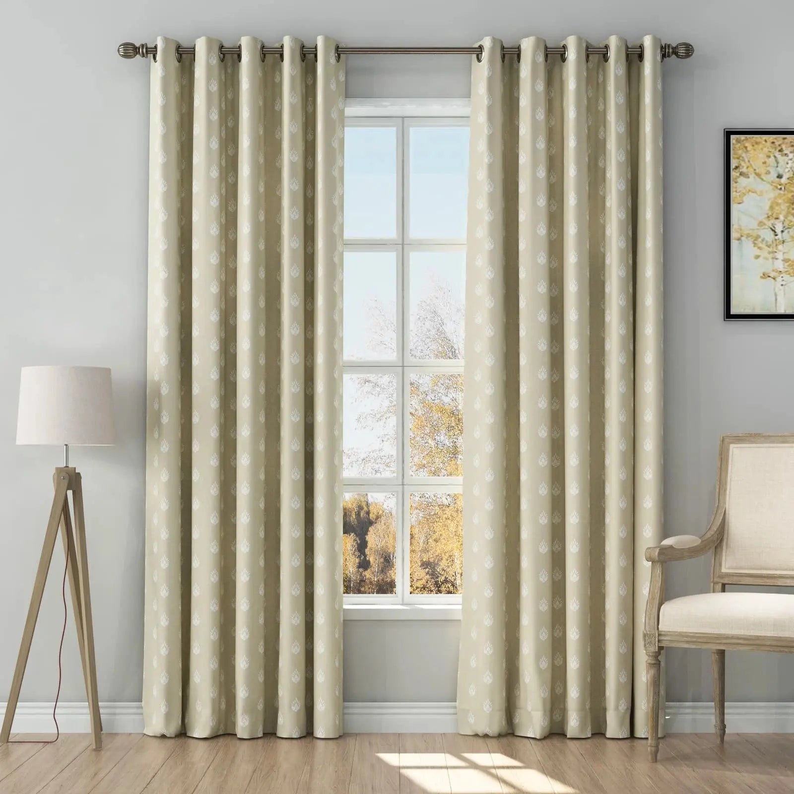 Stefana Silber Print Linen Curtain Drapery Grommet TWOPAGES
