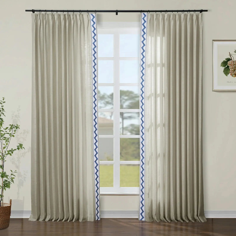 Liz Linen Curtains with Border Trim (Sold per Pair) TWOPAGES