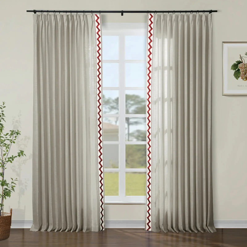 Liz Linen Curtains with Border Trim (Sold per Pair) TWOPAGES