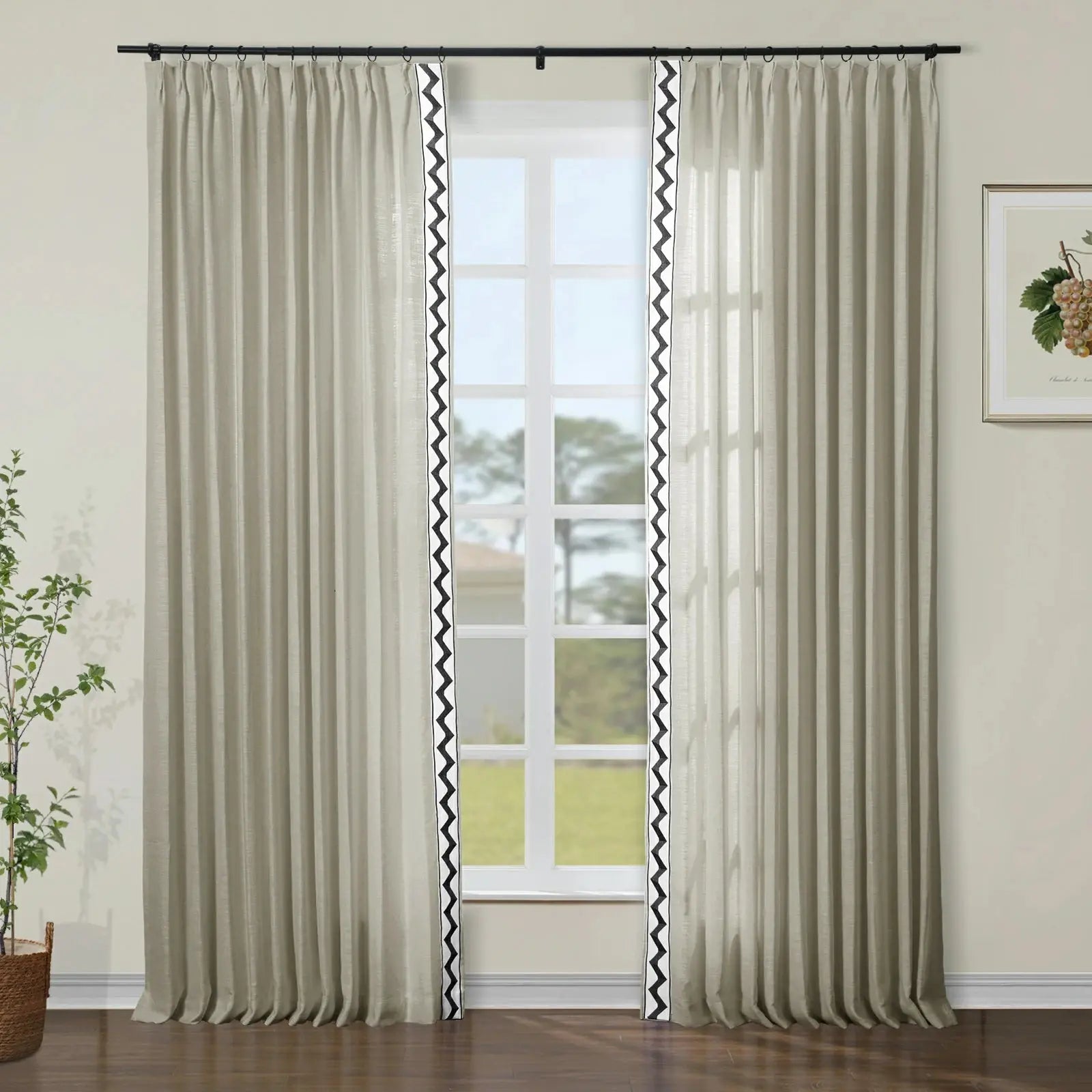 Liz Linen Curtains with Border Trim (Sold per Pair) TWOPAGES